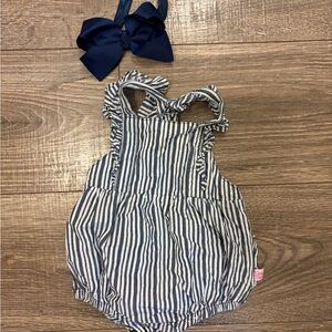 Ruffle Butts Navy & White Ruffle Tank Bubble Romper